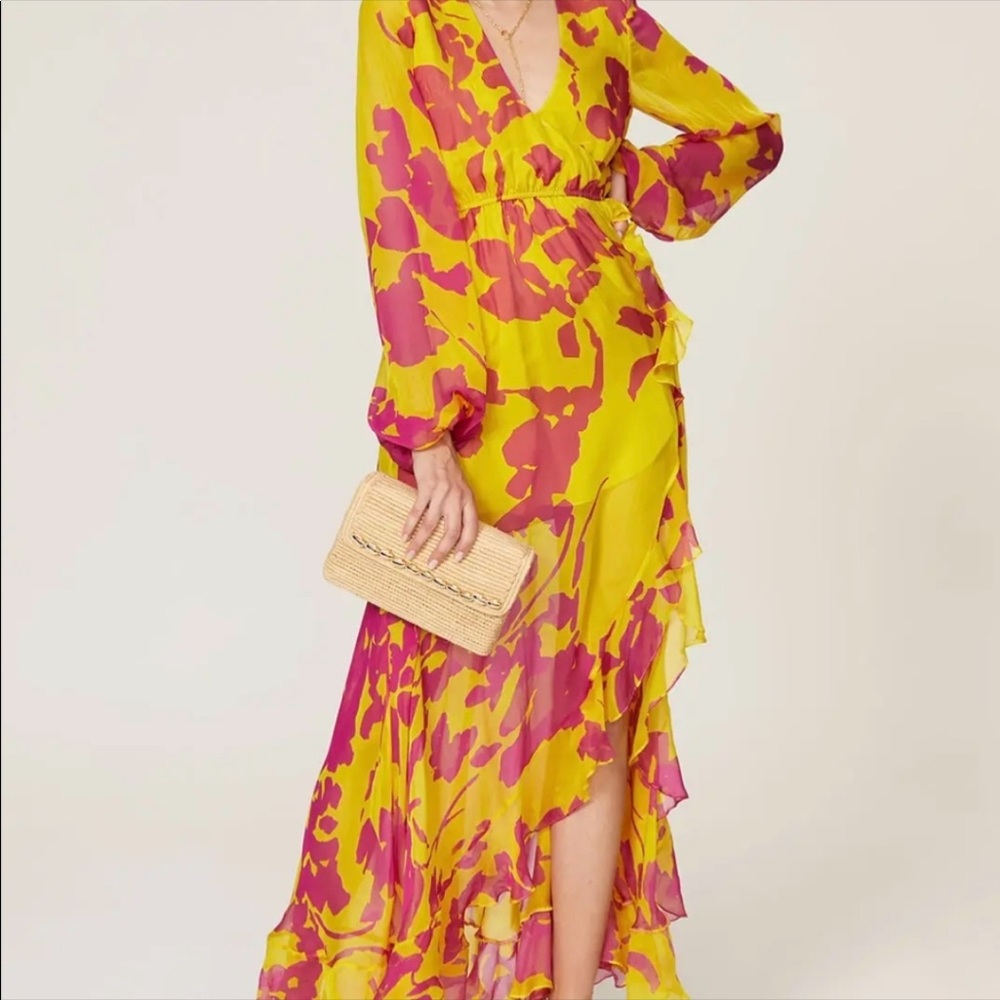 Caroline Constas Liv Maxi Dress - 100% Silk Flowing Bright Wedding Guest Dress